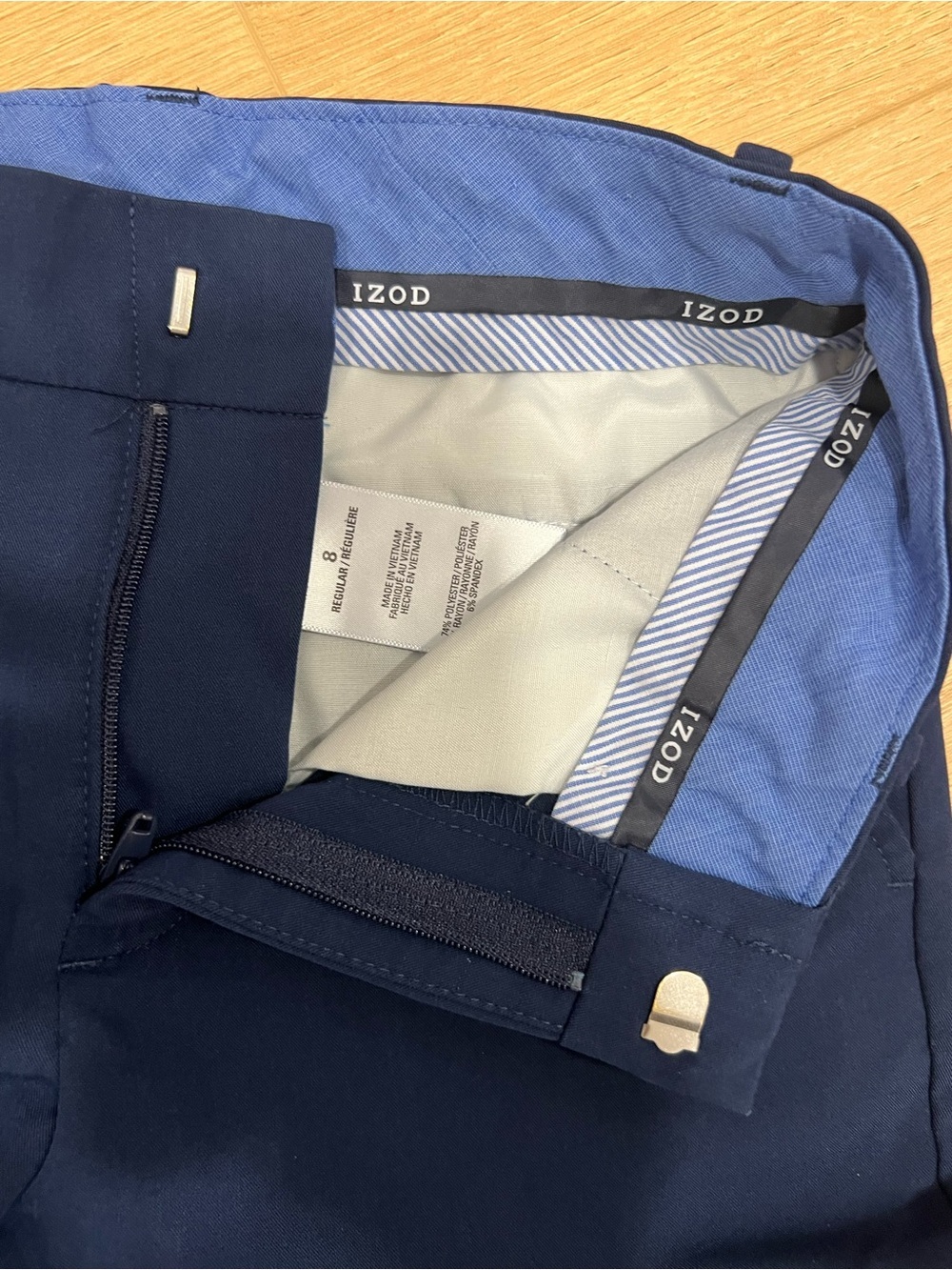 IZOD Boys Dress Pants Navy Blue Size 8 Regular Flat Front School Uniform - Picture 4 of 4